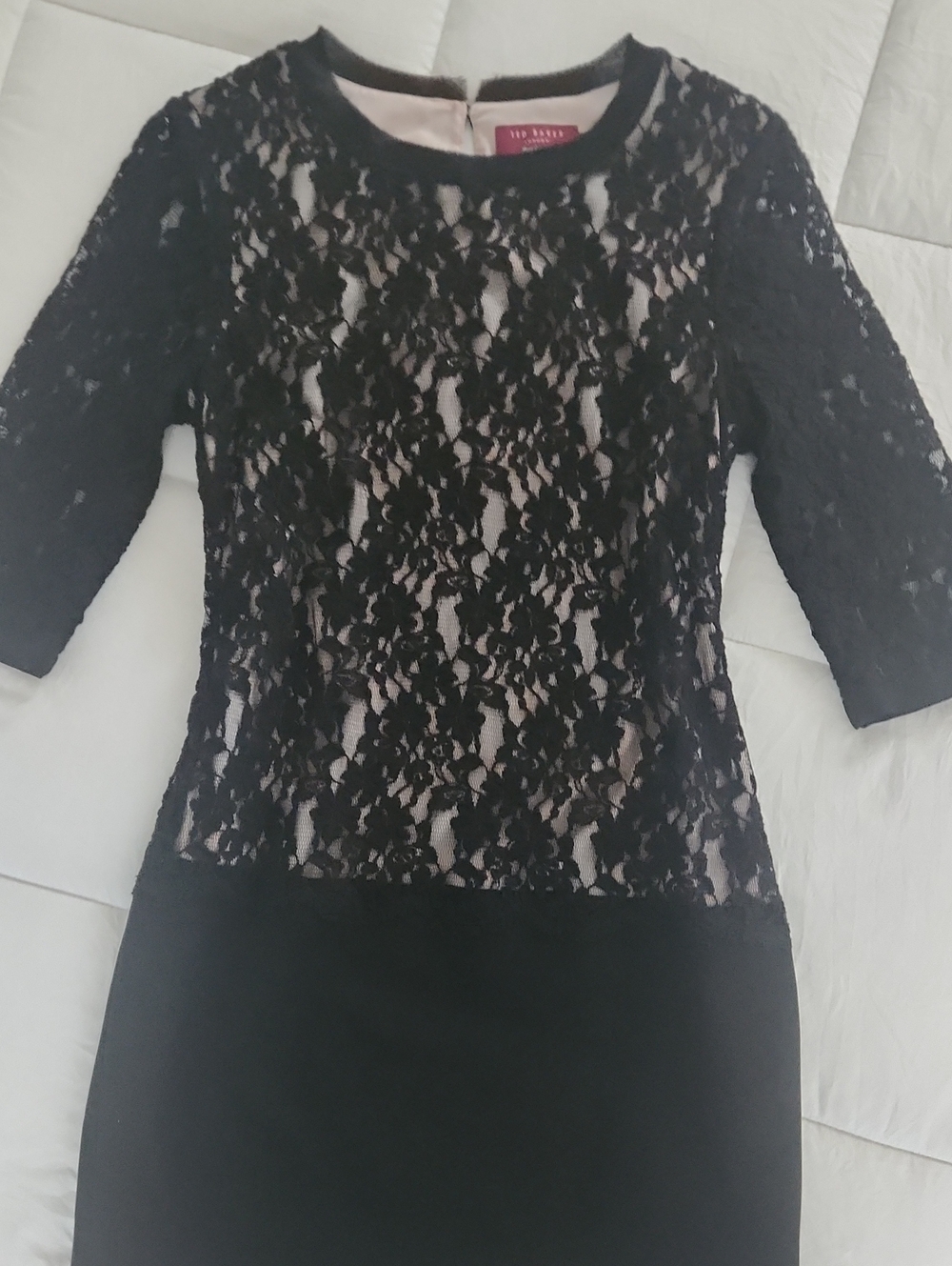 Ted Baker Black Lace Overlay Sheath Dress with Blush Lining